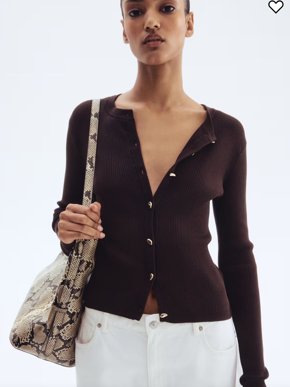 H&M brown long sleeve button up ribbed cardigan top with gold buttons - Size M - Picture 2 of 6